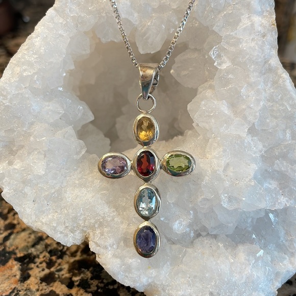 Sterling Silver Genuinely Gemstone Cross Pendant Retail 395.00 NWT - Picture 5 of 10